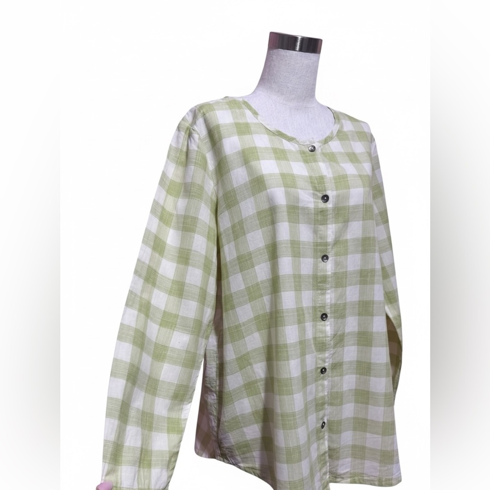 Gudrun Sjödén Soft Green Gingham Button-Front Top Medium